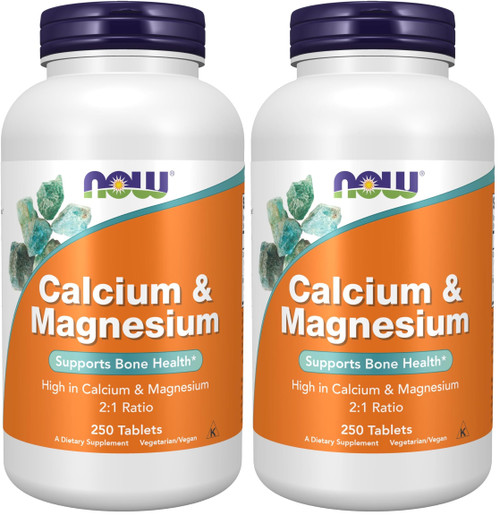 NOW Foods Supplements, Calcium & Magnesium 2:1 Ratio, High Potency, Supports Bone Health*, 250 Tablets, (Pack of 2)