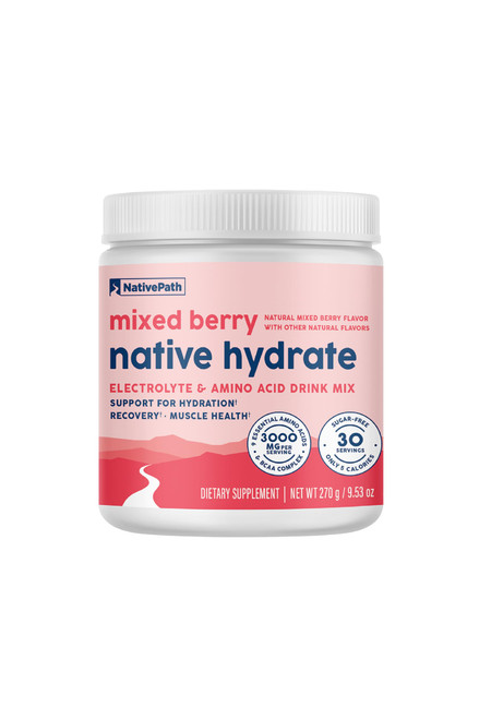 NativePath Hydrate Electrolytes Powder – Zero Sugar Drink Mix with 2,000mg BCAAs, 14 Vitamins & Minerals – Mixed Berry Keto Hydration for Energy & Recovery, 30 Servings