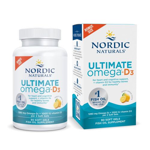 Nordic Naturals Ultimate Omega-D3, Lemon Flavor - 90 Soft Gels - 1280 mg Omega-3 + 1000 IU Vitamin D3 - EPA & DHA - Promotes Brain, Heart, & Immune Health - 45 Servings