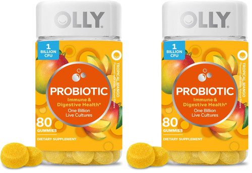 OLLY Probiotic Gummy,1 Billion CFUs,Immune and Digestive Support,Chewable Probiotic Supplement,Mango,80 Count (Pack of 2)