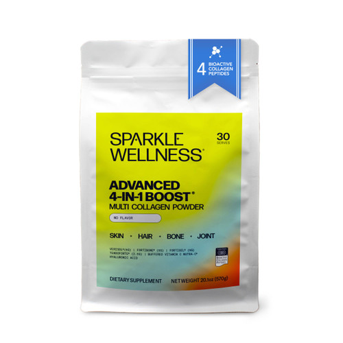 Sparkle Wellness Advanced 4-in-1 Boost | Clinically Tested Multi Collagen Powder with VERISOL, FORTIBONE, FORTIGEL, TENDORFORTE, HA & Vitamin C | Skin, Hair, Bone, Joint Health | No Flavor