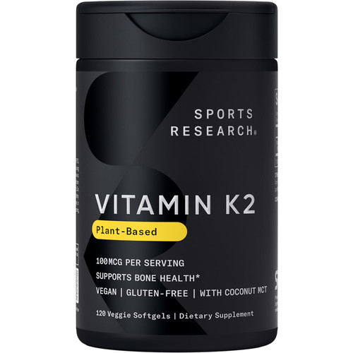 Sports Research® Vitamin K2 as MK-7 100mcg with Coconut MCT Oil - 120 Veggie Softgels (4 Month Supply) Vegan Certified, Non-GMO Verified, Gluten & Soy Free