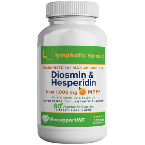 VITASUPPORTMD Lymphatic Formula, Diosmin Hesperidin 1000mg Lymphatic Drainage Supplement, Lymph System Detox, Selenium and Vitamin D3 for Immune Health, 60 Capsules
