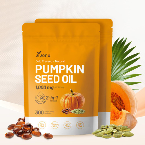VivoNu Pumpkin Seed Oil with Saw Palmetto Capsules |Cold Pressed, Pure Virgin Oil,Essential Fatty Acids & Phytosterols |300 SoftgelsSupports Hair,Urinary,Bladder&Prostate Health|Non-GMO