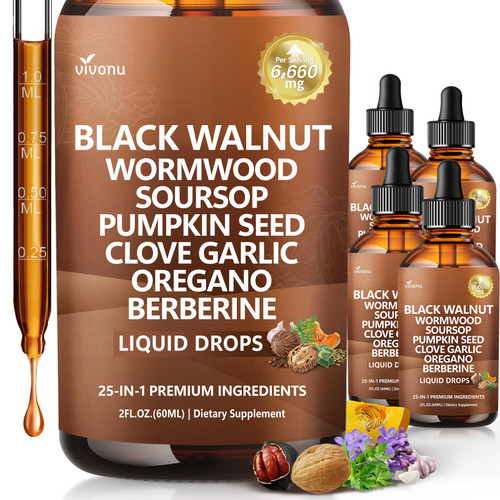 VivoNu 25-in-1 Liposomal Black Walnut Wormwood Clove Tincture, 4 Bottle