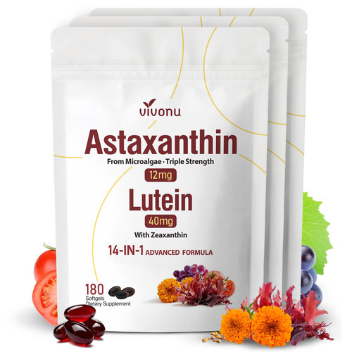 14-in-1 Astaxanthin 12mg & Lutein 40mg with Zeaxanthin Supplements, 18 Month Supply, Fresh Microalgae Source, Supports Eye, Skin, Antioxidant, Joint, Circulatory Health, Non-GMO, Gluten Free, 3 Bag