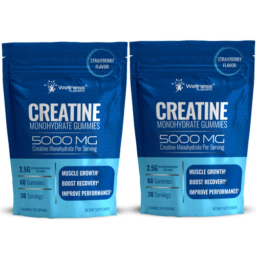 WELLNESS LABSRX Creatine Gummies 5000mg, 30 Servings Creatine Monohydrate Gummies, Strawberry Flavor Creatine for Men - Pack of 2
