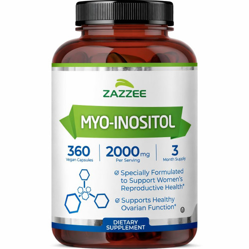 Zazzee Myo-Inositol Capsules, 2000 mg per Serving, 360 Vegan Capsules, Ideal Dosage for 40:1 Ratio, Kosher, 100% Vegetarian, Hormone Balance & Healthy Ovarian Function Support, All-Natural and Non-GMO