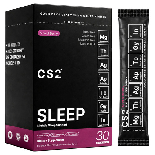 CS2 Sleep Support Drink Mix - Melatonin Free Sleep Support Drink with Magnesium Glycinate, L-Theanine, Ashwagandha, Apigenin, Tart Cherry - Non-Habit Forming, Sugar-Free