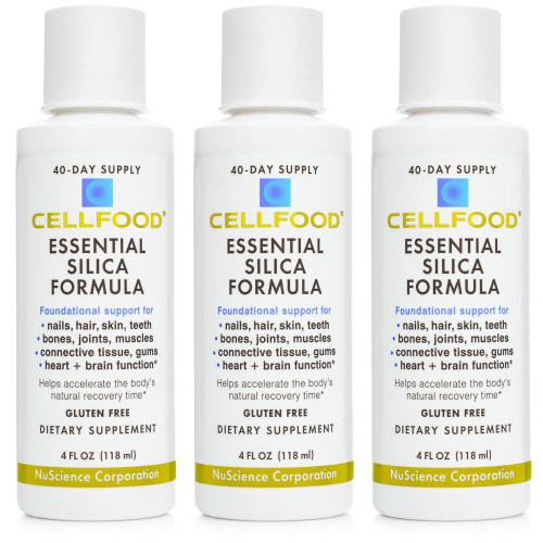 Cellfood Essential Silica Anti-Aging Formula - 4 fl oz, 3 Pack - Supports Healthy Bones, Joints, Hair, Skin, Nails, Teeth & Gums - Easy to Absorb - Gluten & Thiaminase Free, Non-GMO - 120-Day Supply