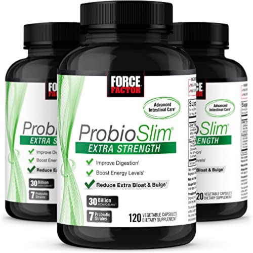 Force Factor ProbioSlim Extra Strength Probiotic Supplement for Women and Men with 30 Billion CFUs and Green Tea Extract for Gut Health Support, Bloating and Gas Relief, 360 Capsules, Pack of 3