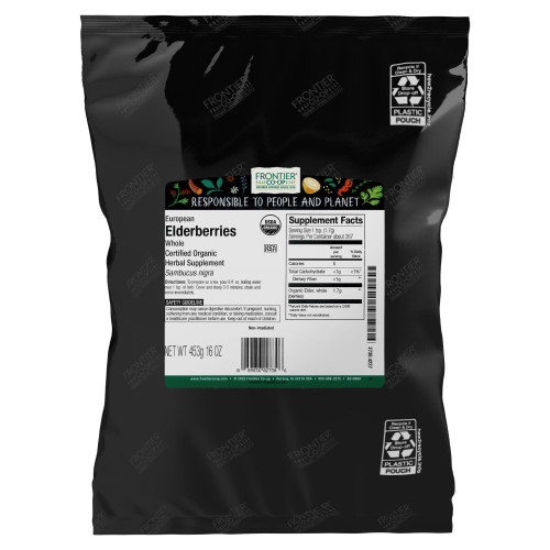 Frontier Co-op Organic Dried Elderberries, European Whole - Non-GMO Elderberry Berries Dried - For Tea, Immune Support - Kosher | 16 Ounce (Pack of 3)