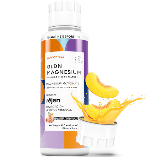 GLDN Magnesium Liquid Syrup - Nighttime Magnesium Glycinate with Rejen Fulvic Acid for Improved Absorption Key Electrolytes and L-Theanine for Sleep and Cortisol Support - Peach Iced Tea (16 fl.oz)
