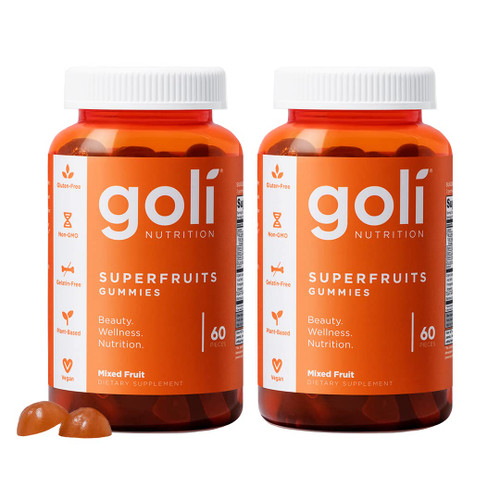 Goli Superfruits Beauty Gummies with Bamboo Silica - Vitamins A, C, E, Zinc - Collagen Support with Superfruit Blend - Vegan, Non-GMO, Gluten-Free, 120 Count (2 Pack)