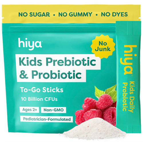 Hiya Kids Probiotic – 10 Billion CFU with Clinically-Studied Strains for Ages 2+, Supports Gut Health & Immune, 0g Sugar – 20 Stick Packs for Toddlers & Kids