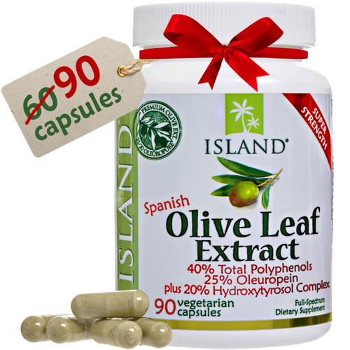 Island Nutrition, Olive Leaf Extract Capsules – 25% Oleuropein (40% Total Polyphenols), Plus 20% Hydroxytyrosol Complex – 100% Grown & Extracted in Spain (90 Capsules)