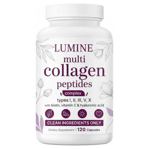 LUMINE Multi Collagen Complex Capsules, Collagen Peptides, Non-GMO Ingredients,Free from Gluten and Soy. Vegan-Friendly, 120Capsules / 60 Servings