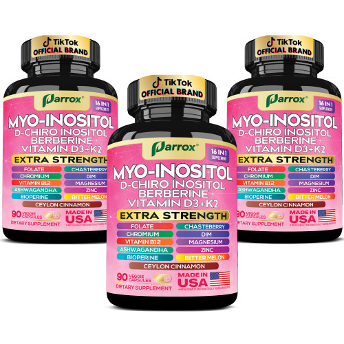 Myo-Inositol Supplement with D-Chiro Inositol, DIM, Berberine, Vitamin D3 + K2, Methylated B12, Chromium, Ceylon Cinnamon, Zinc, Ashwagandha, Chasteberry, Magnesium, Bioperine, Bitter Melon (3 Pack)