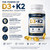 H&D Labs Nutrition Vitamin D3 K2 10000 IU (125mcg) with MK-7 – High Potency Bone & Immune Support – 365 Capsules – Non-GMO Dietary Supplement