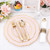 Liacere 175PCS Pink Plates Disposable - Pink and Gold Plates 25guest Baroque Plastic Dinnerware include 50Plates, 25Pack Pre Rolled Napkins with Silverware 25Cups Perfect for Wedding & Party