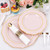 Liacere 175PCS Pink Plates Disposable - Pink and Gold Plates 25guest Baroque Plastic Dinnerware include 50Plates, 25Pack Pre Rolled Napkins with Silverware 25Cups Perfect for Wedding & Party