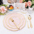 Liacere 175PCS Pink Plates Disposable - Pink and Gold Plates 25guest Baroque Plastic Dinnerware include 50Plates, 25Pack Pre Rolled Napkins with Silverware 25Cups Perfect for Wedding & Party