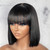LUVME HAIR 10 Inch Short Black Straight Bang Wig with Minimalist 2x1 Lace