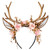 MOSTORY Handmade Gold Flower Antler Headband - Woodland Floral Reindeer Headpiece with Deer Ears Forest Fairy Hairband for Women Girls Renaissance Halloween Cosplay Party Prom Photo Props Pink Rose