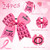 24Pcs Breast Cancer Awareness Cheer Bows 7 Inches Pink Breast Cancer Bows Large Glitter Pink Hair Bow for Teens Women Cheerleading Public Charity