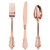 WDF-300 Pieces Rose Gold Plastic Silverware- Disposable Flatware -Heavyweight Plastic Cutlery- Includes 100 Forks, 100 Spoons, 100 Knives for Wedding/Parties/Birthday
