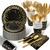 AIRE 350PCS Black and Gold Paper Plates Party Supplies for 50 Guests Party Decorations Disposable Dinnerware Golden Dot Paper Plates Napkins Cups Gold Plastic Forks Knives Spoons for Birthday Wedding