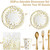 AIRE 350PCS White and Gold Party Supplies, Bulk Disposable Dinnerware Set Serves 50, Heavy Duty Paper Plates & Plastic Cutlery Forks Knives Spoons for Wedding, Anniversary, Large Event