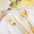 YOUBET 125PCS White Plastic Plates with Gold Rim, Gold Plates Disposable with Golden Silverware Include 25 Dinner Plate 25 Dessert Plate 25 Forks 25 Knives 25 Spoons For Wedding, Parties