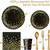 AIRE 350PCS Black and Gold Party Supplies, Bulk Disposable Dinnerware Set Serves 50, Heavy Duty Paper Plates & Plastic Cutlery Forks Knives Spoons for Graduation, Wedding, Large Event Decorations
