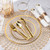Goodluck 350 Piece Gold Plastic Dinnerware Set for Party, Clear Disposable Plates for 50 Guests, Include: 50 Dinner Plastic Plates, 50 Dessert Plates, 50 Pre Rolled Napkins with Cutlery Set, 50 Cups