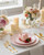 PULOTE 100PCS Pink Plastic Plates - Heavy Duty Pink and Gold Disposable for Party, Wedding, Mother's Day Include 50 Each (Dinner & Dessert) Plates