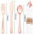 Liacere 100Pack Rose Gold Plastic Silverware - Pre Rolled Napkins with Rose Gold Cutlery - Wrapped Silverware Set Disposable100 Forks Knives Spoons Wrapped Utensils for Wedding ＆ Party