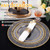Joyido 400PCS Pre Rolled Gold Plastic Silverware Sets - Heavy Duty Hammered Gold Cutlery Include 100 Pack Wrapped Disposable Utensils with Napkins for Parties, Dinners & Weddings