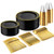 bUCLA 150 Pieces Black and Gold Disposable Dinnerware Set - 25 Guests Black Gold Plastic Plates Include 25 Dinner & 25 Dessert Plates, 25 Spoons, 25 Forks, 25 Knives, 25 Cups for Party & Graduation