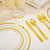 150 PCS Clear Gold Disposable Dinnerware Set for 25 Guests, Clear and Gold Plastic Plates for Party, 25 Dinner Plates, 25 Salad Plates, 25 Cups, 25 Spoons Forks Knives for Wedding and Party Supplies