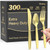 Dealusy 300 Count Extra Heavy Duty Gold Plastic Silverware, 100 Forks, 100 Spoons, 100 Knives, BPA-Free, Heat Resistant, Disposable Plastic Utensils Set, Plastic Cutlery Set, Plasticware Bulk