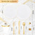 KIRE 175PCS Gold Plates Disposable - Heavy Duty White and Gold Plastic Plates Dinnerware Sets - 25 for Dinner 25 for Dessert 25 Pre Rolled Napkins and 25 Cups for Birthday/Wedding/Party