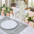 PULOTE 100PCS Silver Plastic Plates - 10 Inch Heavy Duty White with Silver Trim Plastic Dinner Plates Disposable for Dinenr, Party, Wedding & Christmas
