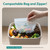 FEBU Compostable Food Storage Bags Variety Pack, 260 Count | Compostable & Biodegradable | PFAS & BPA Free | Drawer Organizer Box | 90 Snack, 90 Sandwich, 50 Quart, 30 Gallon