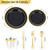 BESTVIP 300PCS Black Gold Dinnerware Set for 50 Guests, Plastic Plates for Halloween Party and Christmas, 50 Disposable Plates, 50 Dessert Plates, 50 Cups, 50 Spoons, 50 Forks and 50 Knives