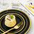 BESTVIP 300PCS Black Gold Dinnerware Set for 50 Guests, Plastic Plates for Halloween Party and Christmas, 50 Disposable Plates, 50 Dessert Plates, 50 Cups, 50 Spoons, 50 Forks and 50 Knives