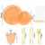 Rubtlamp 175 Pcs Plastic Dinnerware Set (25 Guests), Orange And Gold Plastic Plates, Hammered Party Plates Set Include Dinner Plates, Dessert Plates, Cups&Cutlery Set And Napkins for Wedding And Party