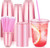 KesaPlan 100 Pack 16 oz Pink Plastic Party Cups with Lids and Straws, Disposable Iced Coffee Cup with Lids, Round Bottom Drinking Cups for Birthday Wedding Valentine's Galentine's Bachelorette Party