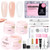 Beetles Hard Gel Kit HEMA-FREE,Mocha Glow 3 Colors Clear Nude Glitter Sculpted Gel,Medium Square Nail Tips& Nail Forms,for Extension Sculpting Building UV Nails,Nude Builder Gels for Salon Pros