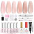 Beetles Builder Gel Nail Kit New Formula,8 in One 6 Colors Nude Pink Glitter Gel Builder for Nails Strengthening Thickening & Short Extension,with Base and Top Coat for DIY Home Salon Gifts